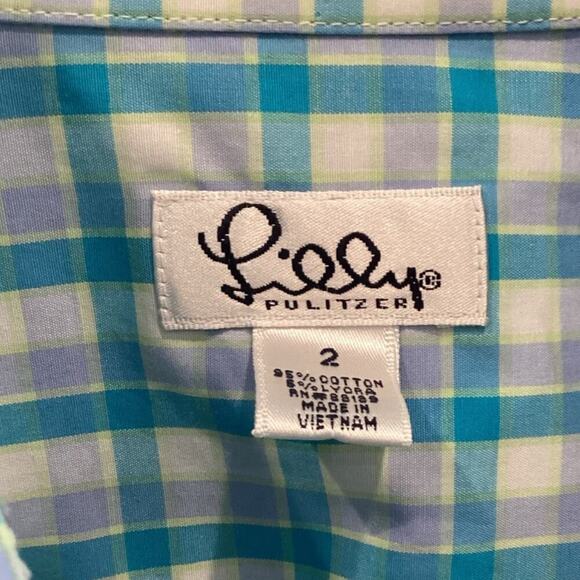 Vintage Lilly Pulitzer Womens Button Up Gingham Plaid Shirt Size 2 Preppy Beach - Picture 2 of 9